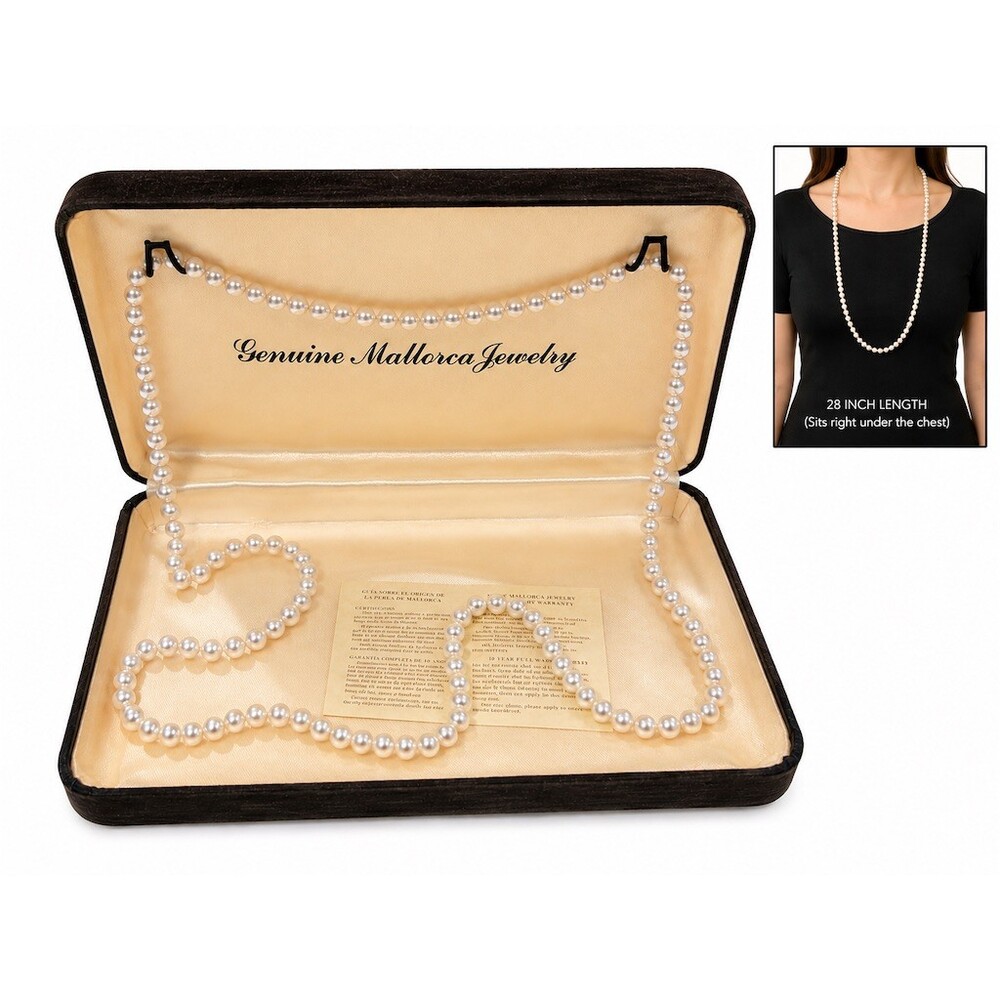 vintage Mallorca Pearl Necklace 28in Ivory Endless Opera Strand Box card gift